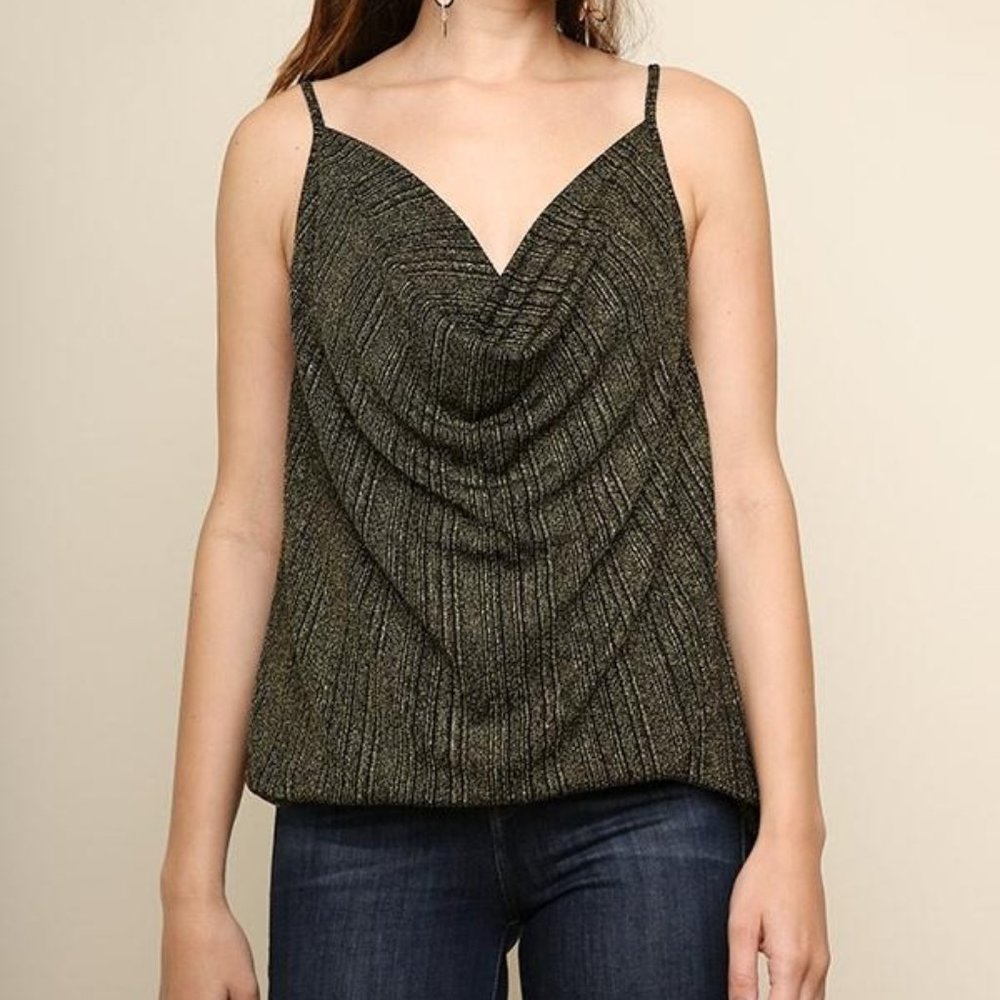 Lurex Cowl Neck Spaghetti Strap Top